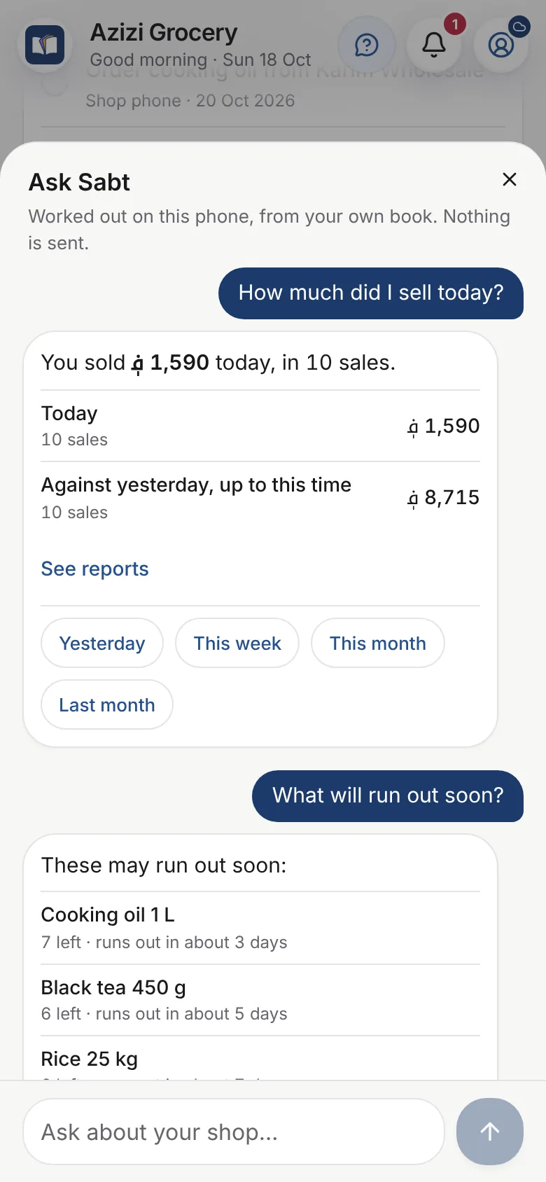 Ask Sabt answering how much was sold today