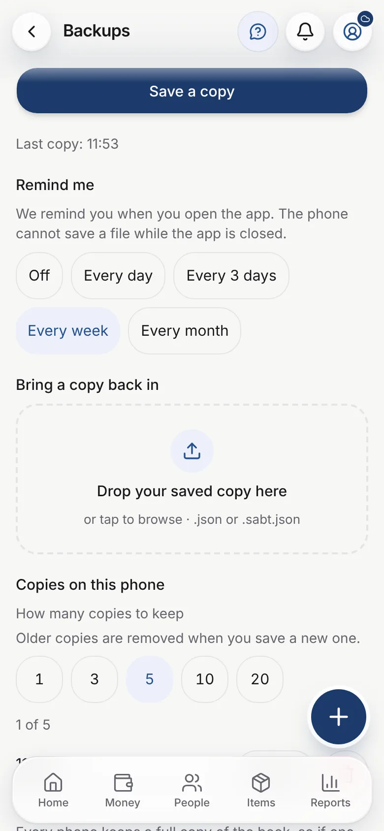 The backup page