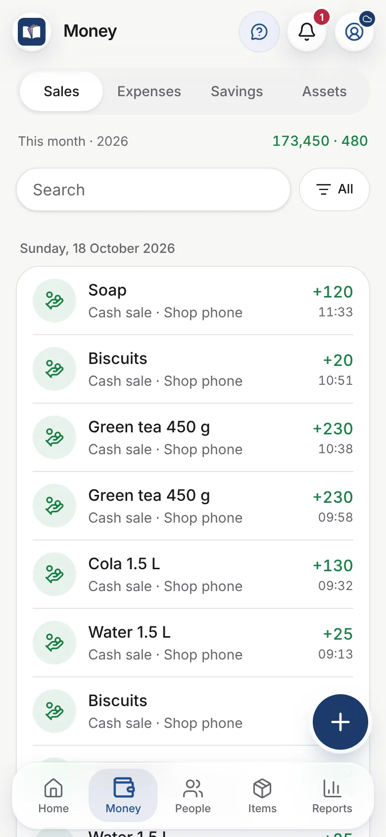 The list of the day's sales