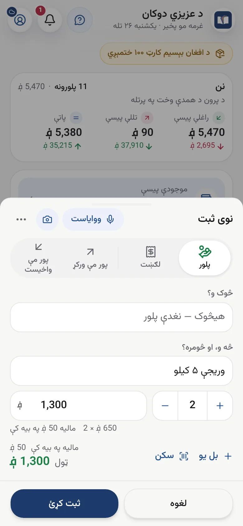 په ثبت کې د یو پلور لیکل